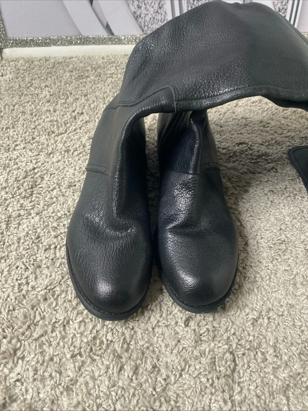Women's Knee High Black Leather Platform Boot Nine West Size 9.5